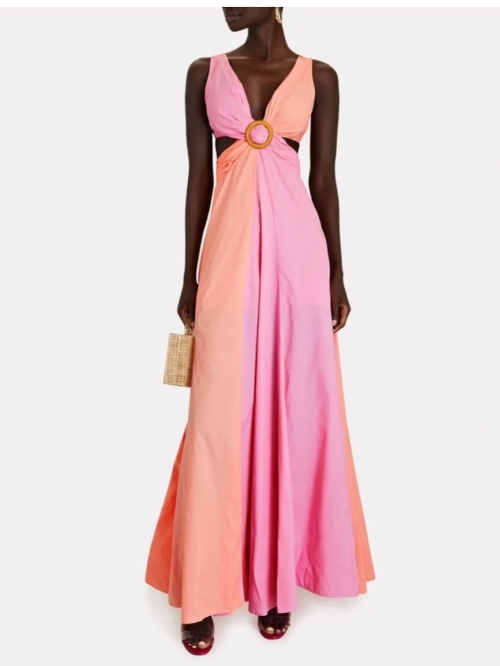 STAUD Passage Colorblock Cutout Maxi Dress Pink Coral Size 0 NWT